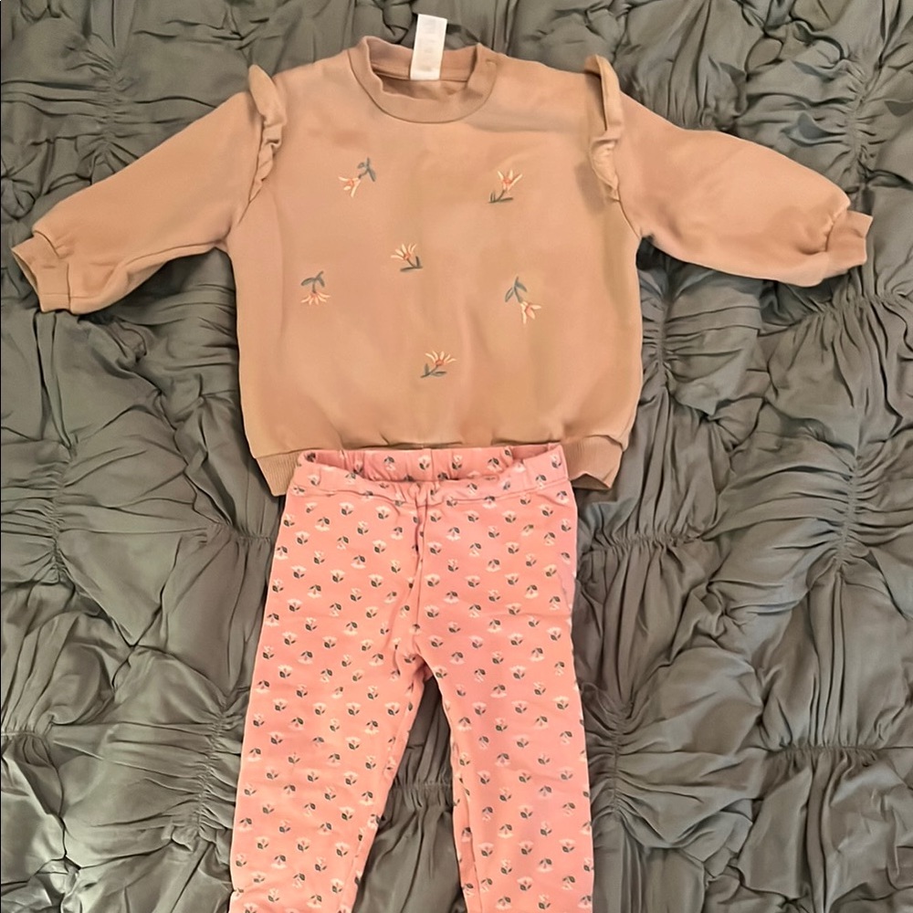 H&M Tan Toddler Top with Floral Embroidery